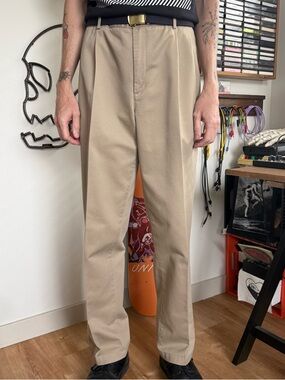 Vintage 2000s Tan High Waisted Pleated Trousers by Lands' End ~ Size 34 X 33